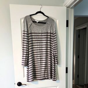Gray and Eggplant Striped Long Sleeve Dress